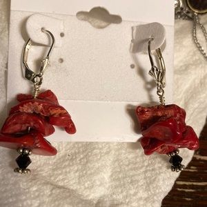 Genuine Red Coral pierced earrings
